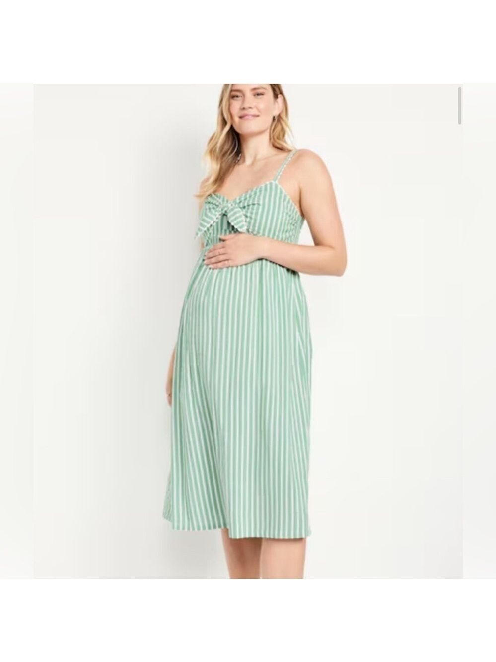 Old Navy Maternity Tie Front Pinstriped Smocked Summer Midi Sundress Dress